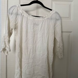 White Off-Shoulder Top with Lace Sleeves